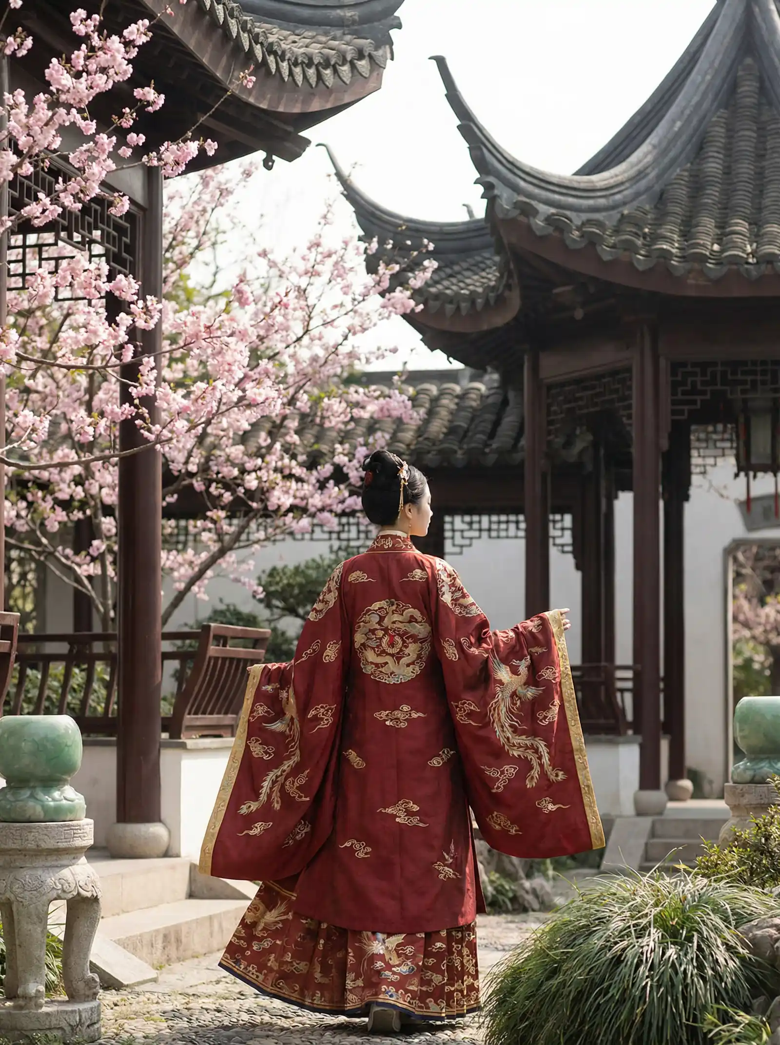 99久在线国内在线播放免费观看 明制汉服红色凤凰刺绣